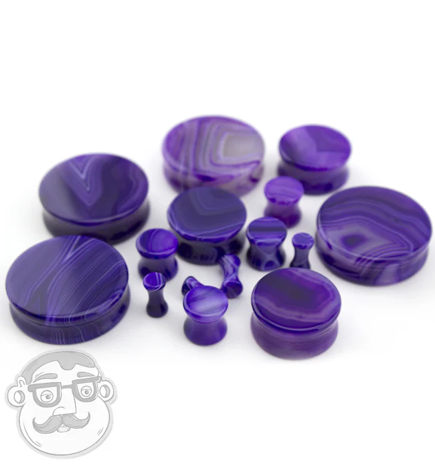 Purple Line Agate Stone Plugs - Image 3