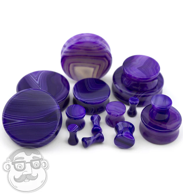 Purple Line Agate Stone Plugs - Image 5