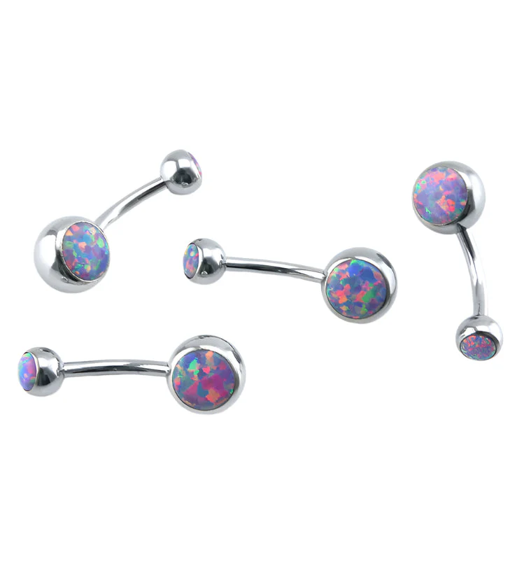 Purple Opal Stainless Steel Belly Button Ring - Image 2