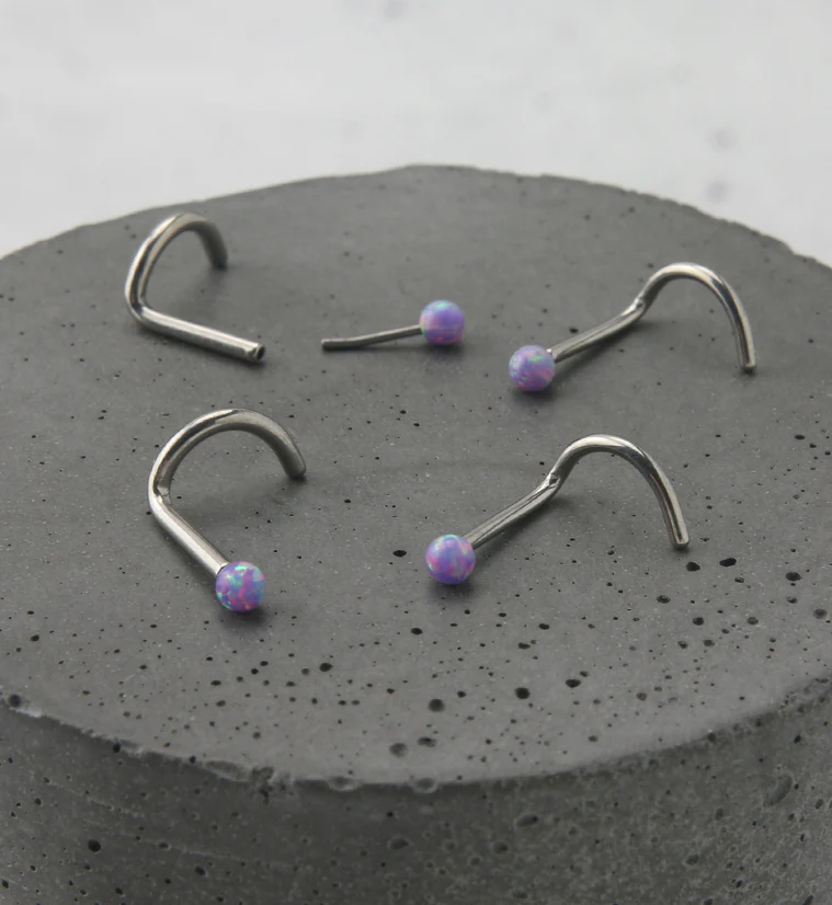 Purple Opalite Ball Titanium Threadless Nose Screw - Image 2