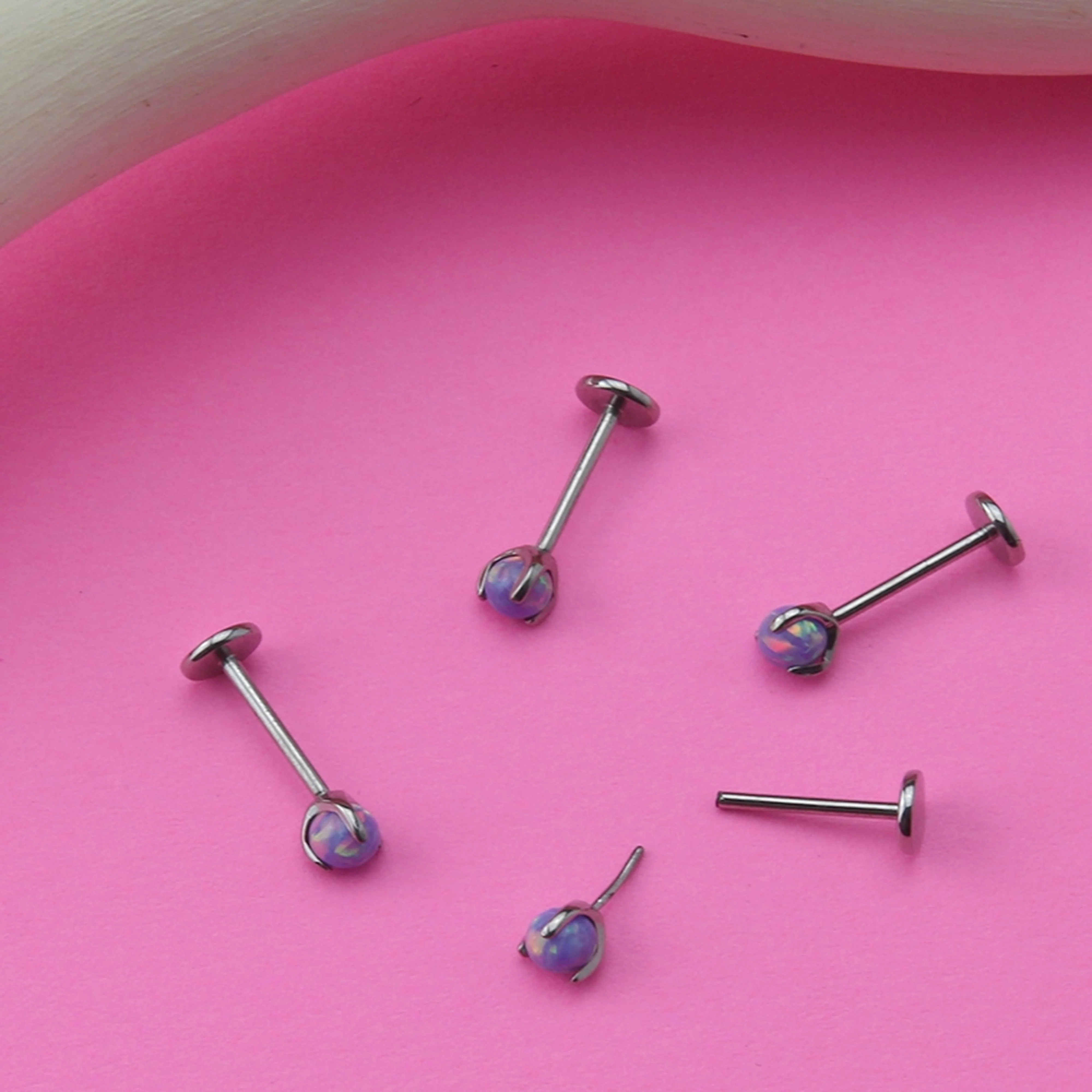 Purple Opalite Claw Set Titanium Threadless Labret - Image 3