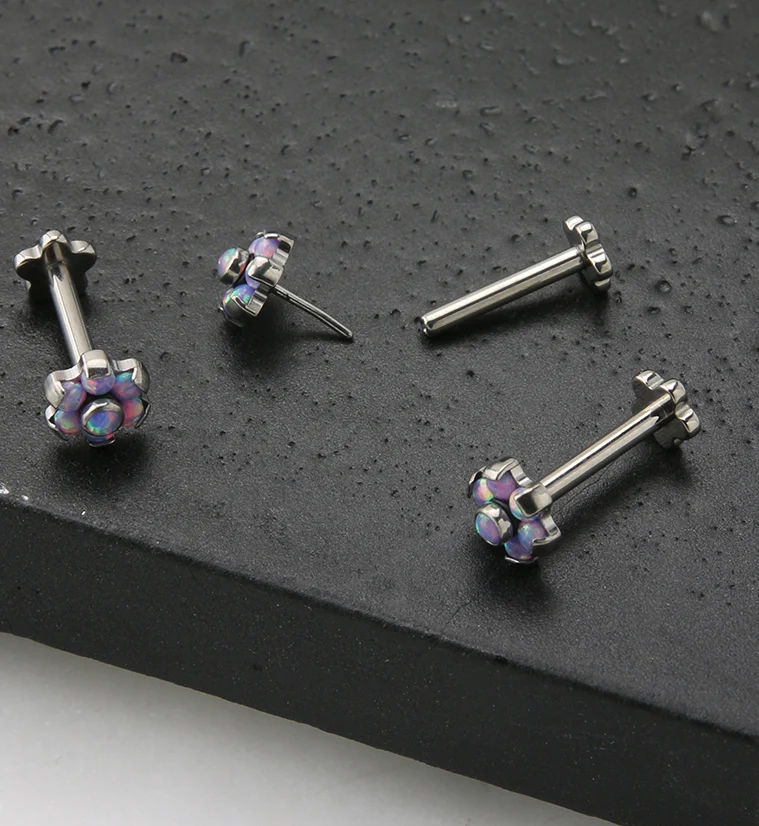 Purple Opalite Flower Titanium Threadless Labret - Image 2