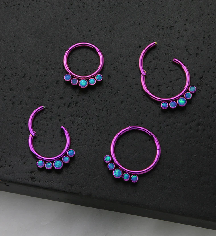 Purple Cinque Blue Opalite Titanium Hinged Segment Ring - Image 2