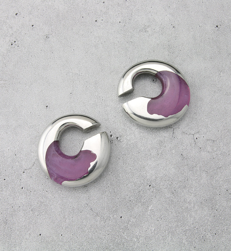 Purple Resin Crescent White Brass Ear Weights - Image 2