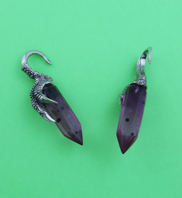 Purple Resin Raven Claw White Brass Ear Weights - Image 2