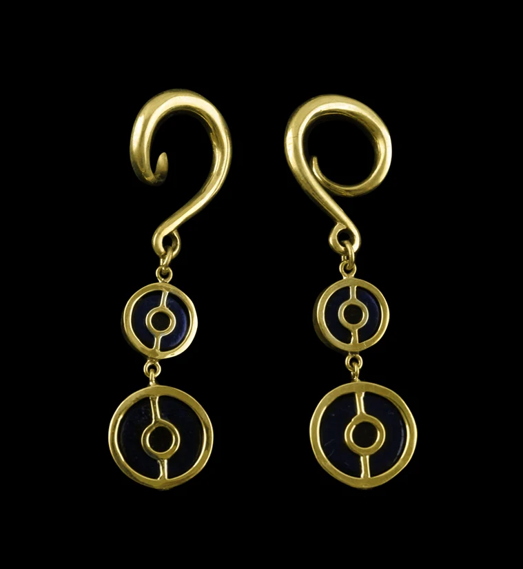 Purple Spiral Glass Cab Brass Ear Weights - Image 2