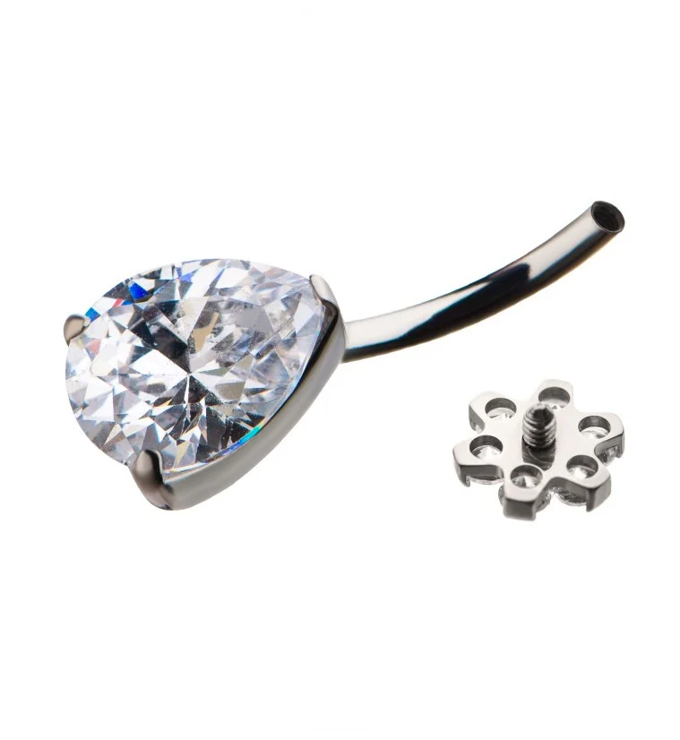 Purple Teardrop CZ Flower Titanium Belly Button Ring - Image 2