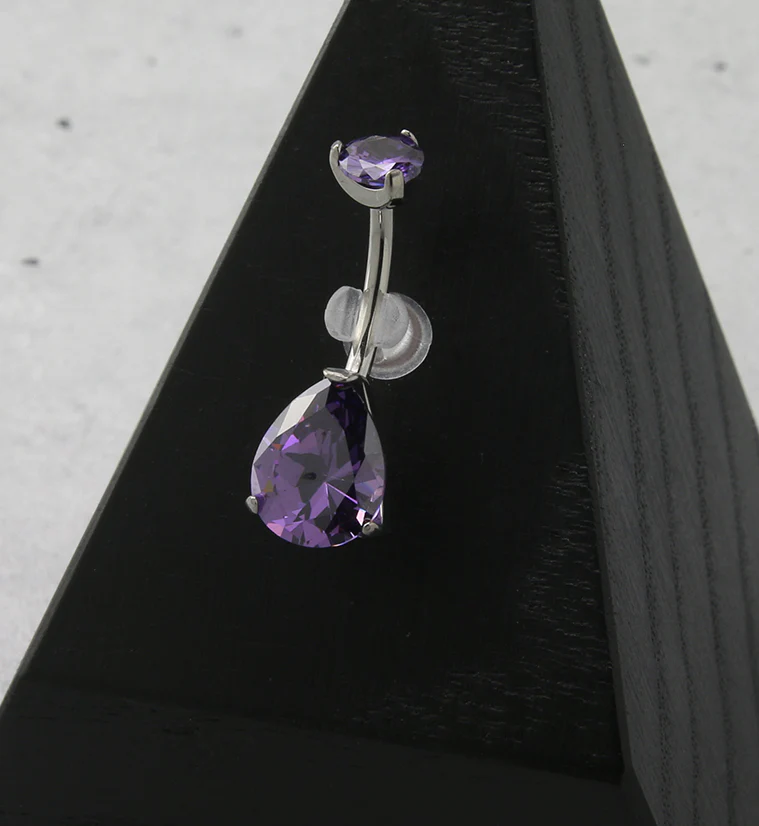 Purple Teardrop CZ Titanium Belly Button Ring - Image 2