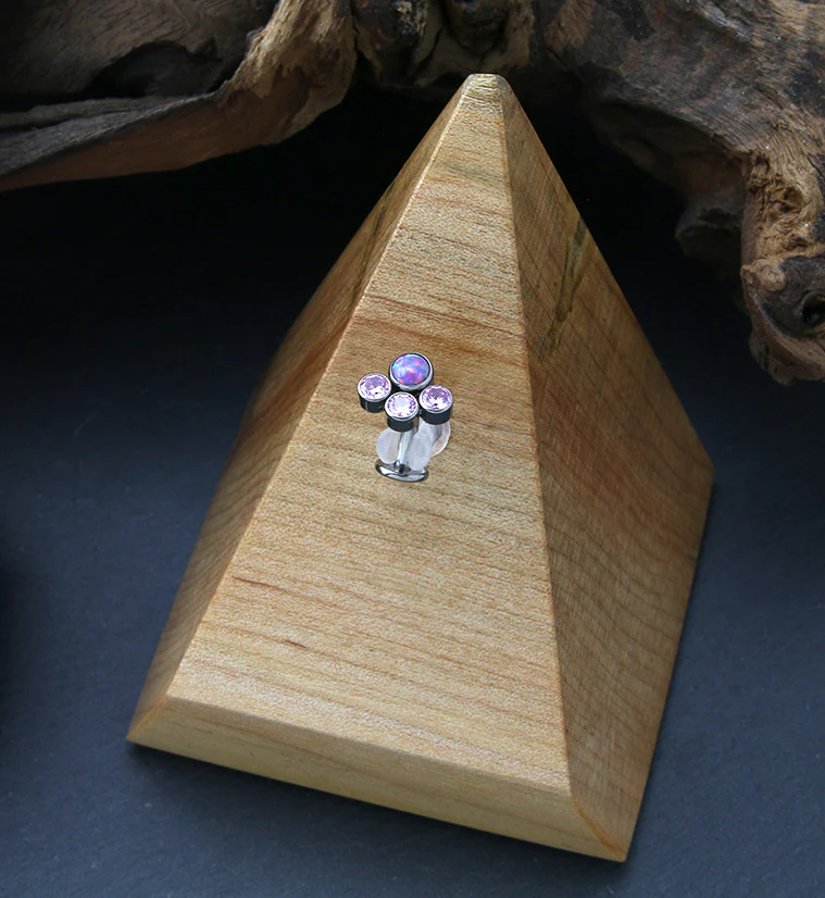 Quad Cluster Purple Opalite Pink CZ Titanium Threadless Floating Belly Button Ring (Convex Disk) - Image 2