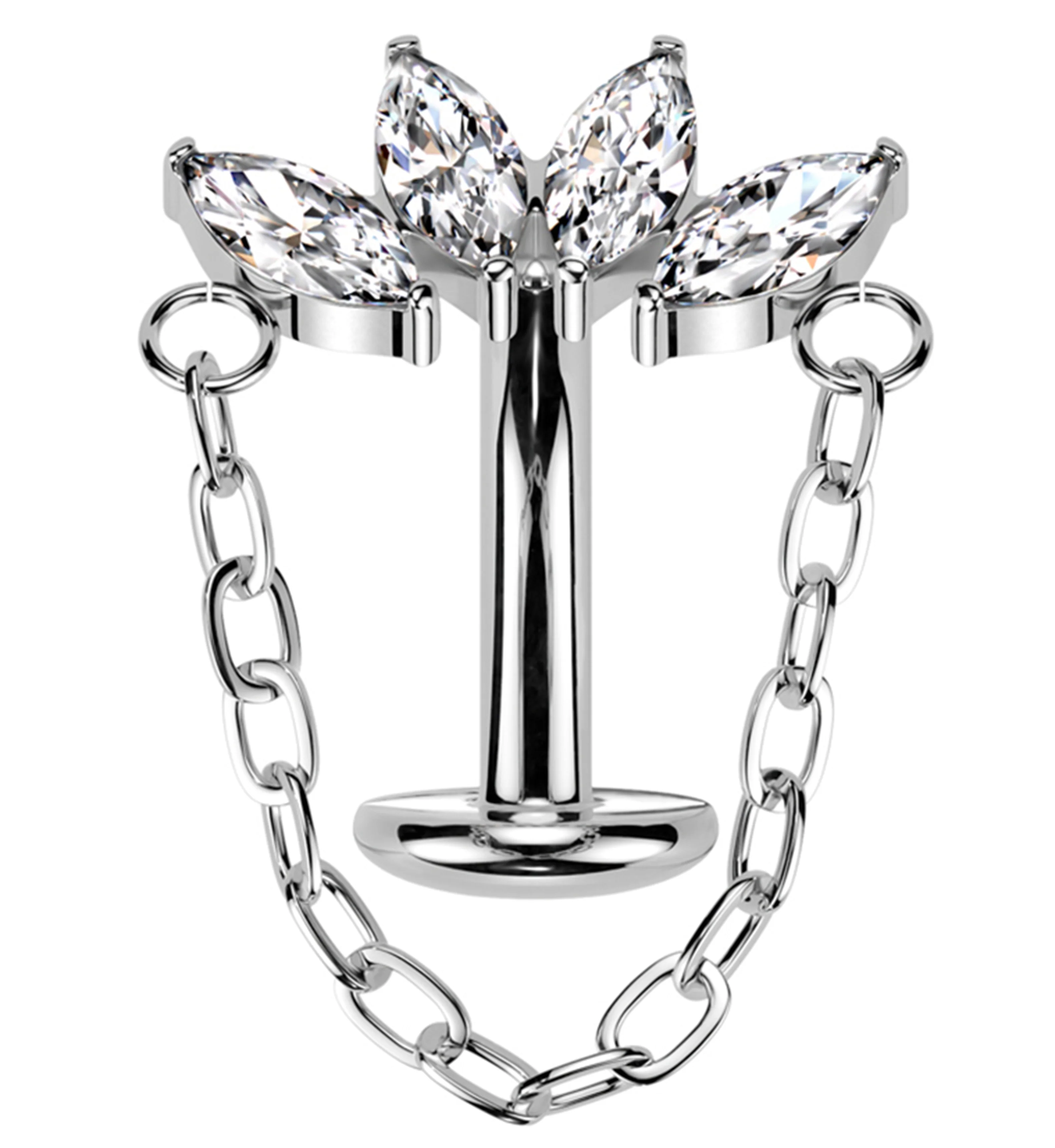 Quartet Dangle Clear CZ Titanium Threadless Belly Button Ring