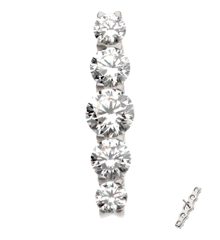 Quinary Bar Clear CZ Threadless Titanium Top