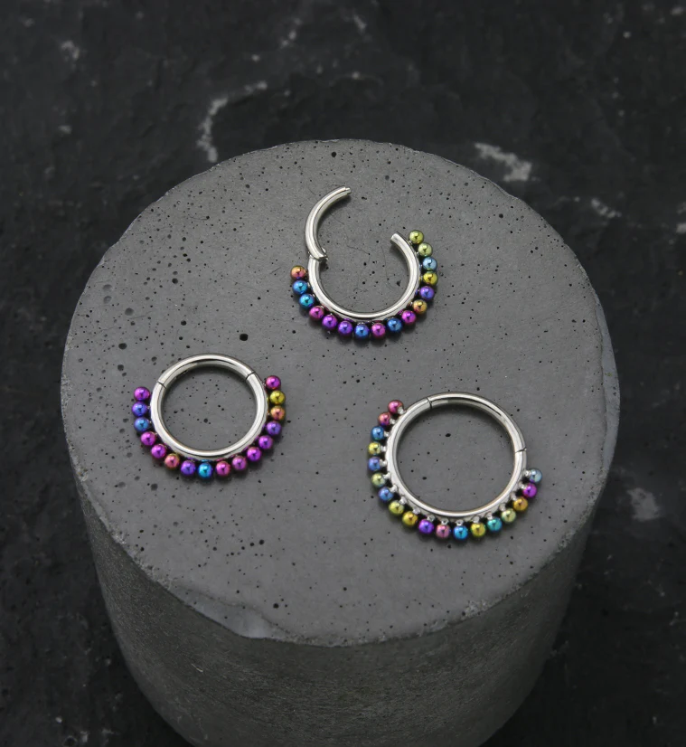 Rainbow Anodized Bead Titanium Hinged Segment Ring - Image 2