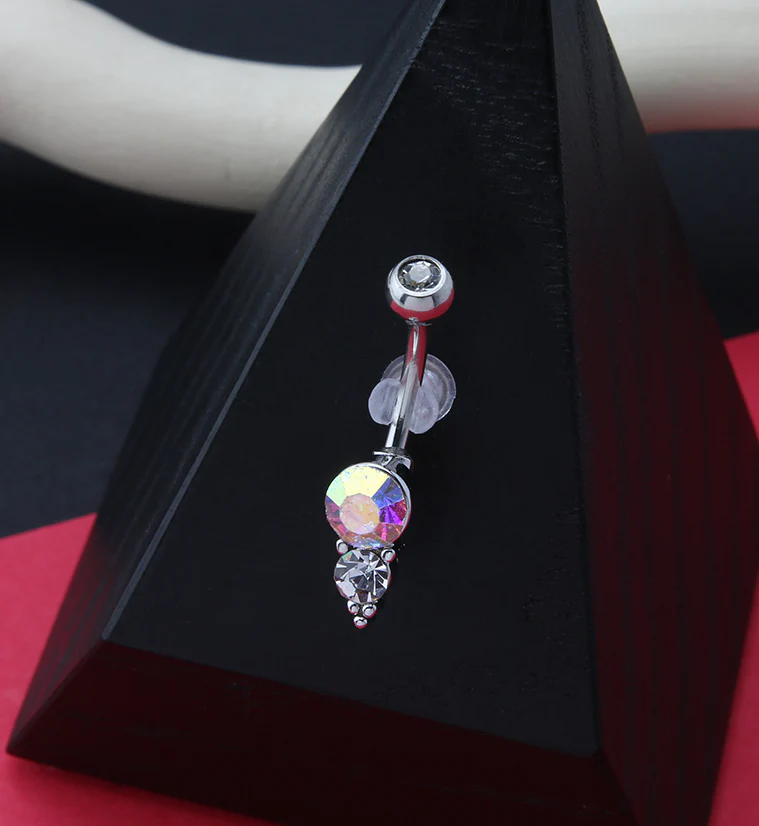 Rainbow Aura Drop CZ Belly Ring - Image 2