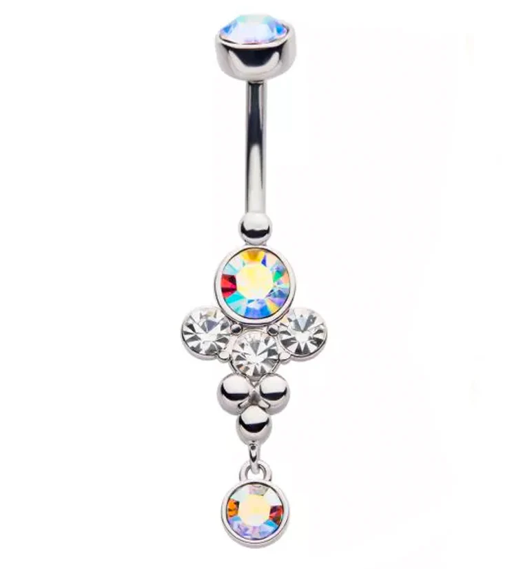 Rainbow Aurora CZ Array Belly Button Ring
