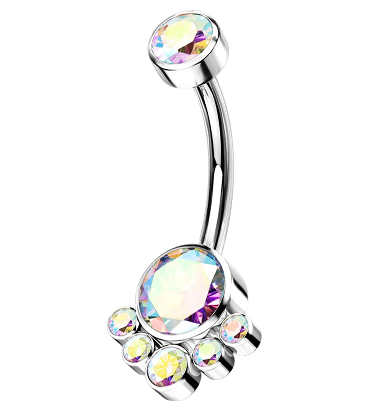 Rainbow Aurora CZ Cluster Titanium Belly Button Ring