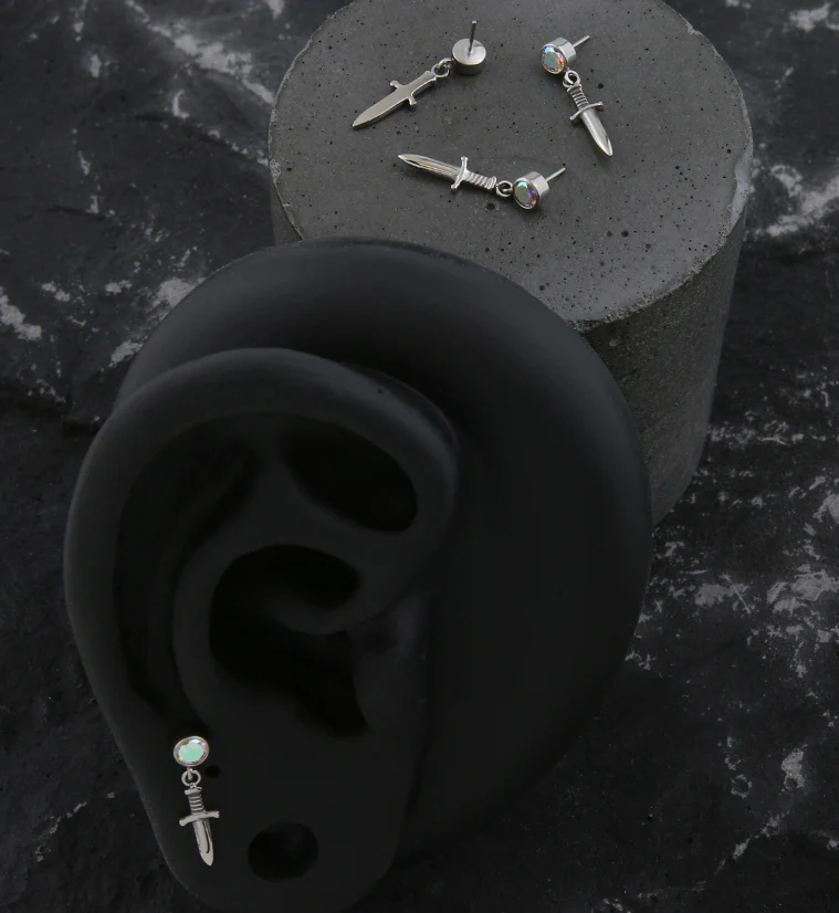 Rainbow Aurora CZ Dagger Dangle Threadless Top - Image 2