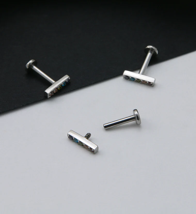 Rainbow Bar Top Prong Set CZ Labret Post - Image 2