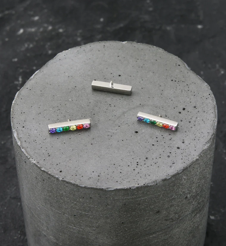 Rainbow CZ Bar Internally Threaded Titanium Top - Image 2