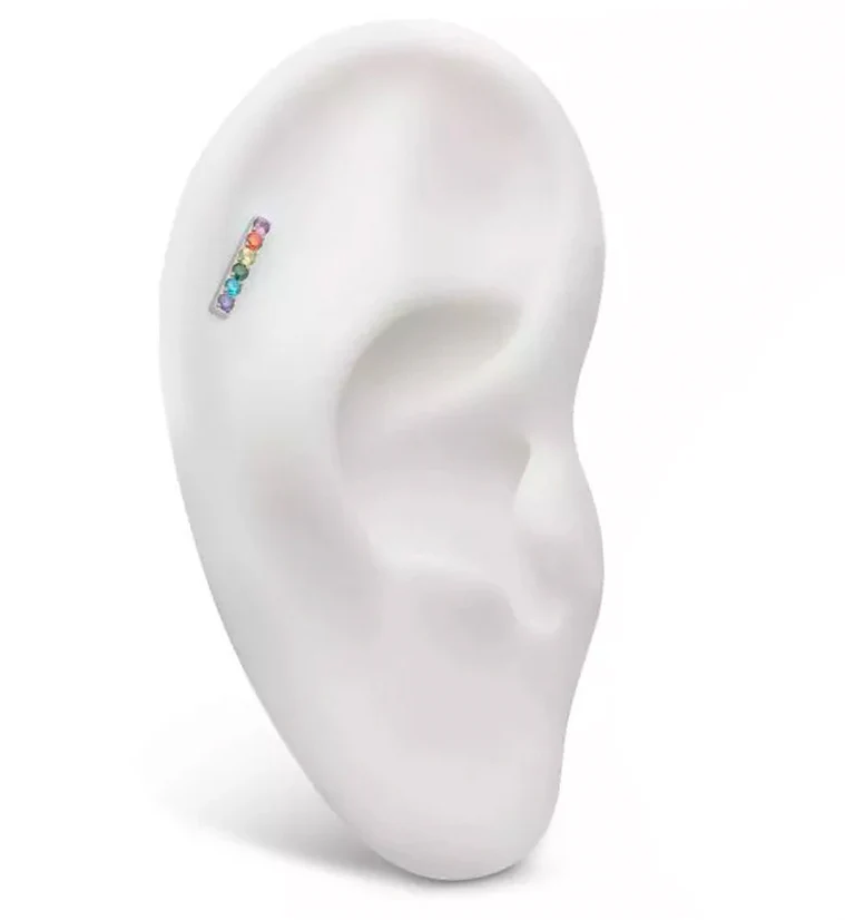 Rainbow CZ Bar Internally Threaded Titanium Top - Image 3