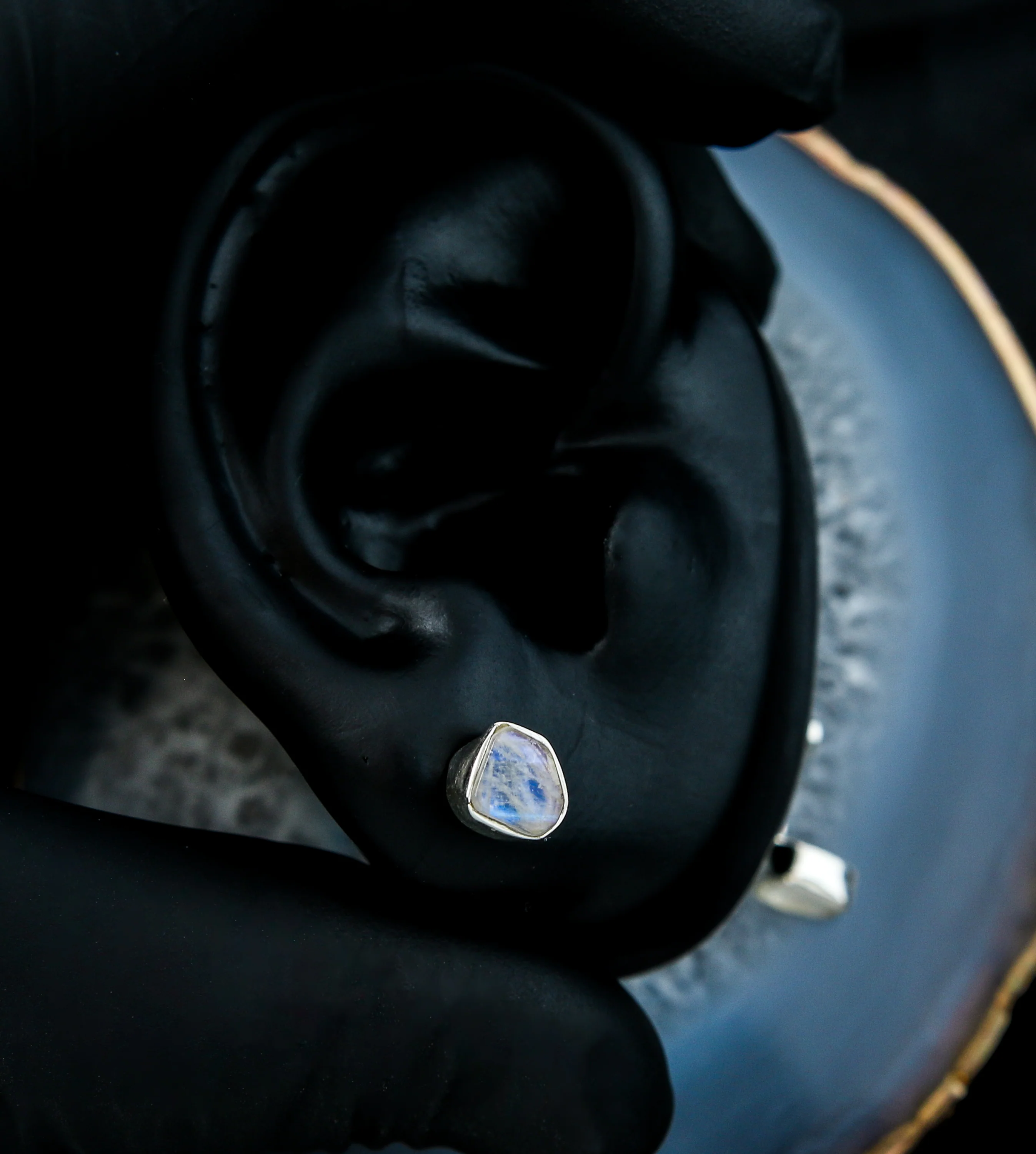 Rainbow Moonstone Bezel Set Sterling Silver Earrings - Image 3