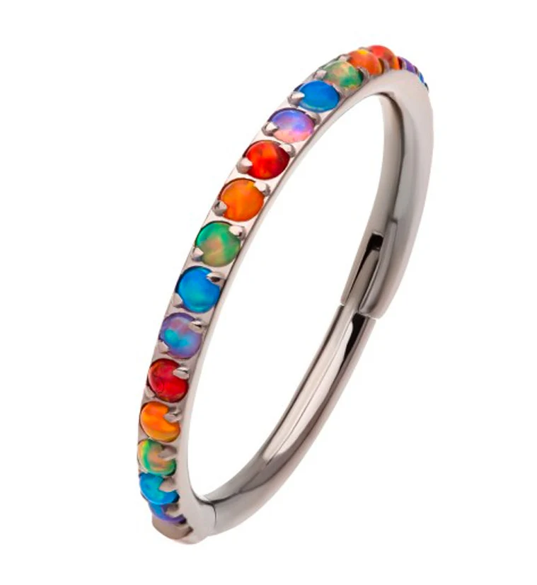 Rainbow Opalite Titanium Hinged Segment Ring