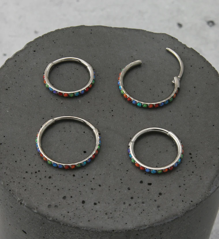 Rainbow Opalite Titanium Hinged Segment Ring - Image 2