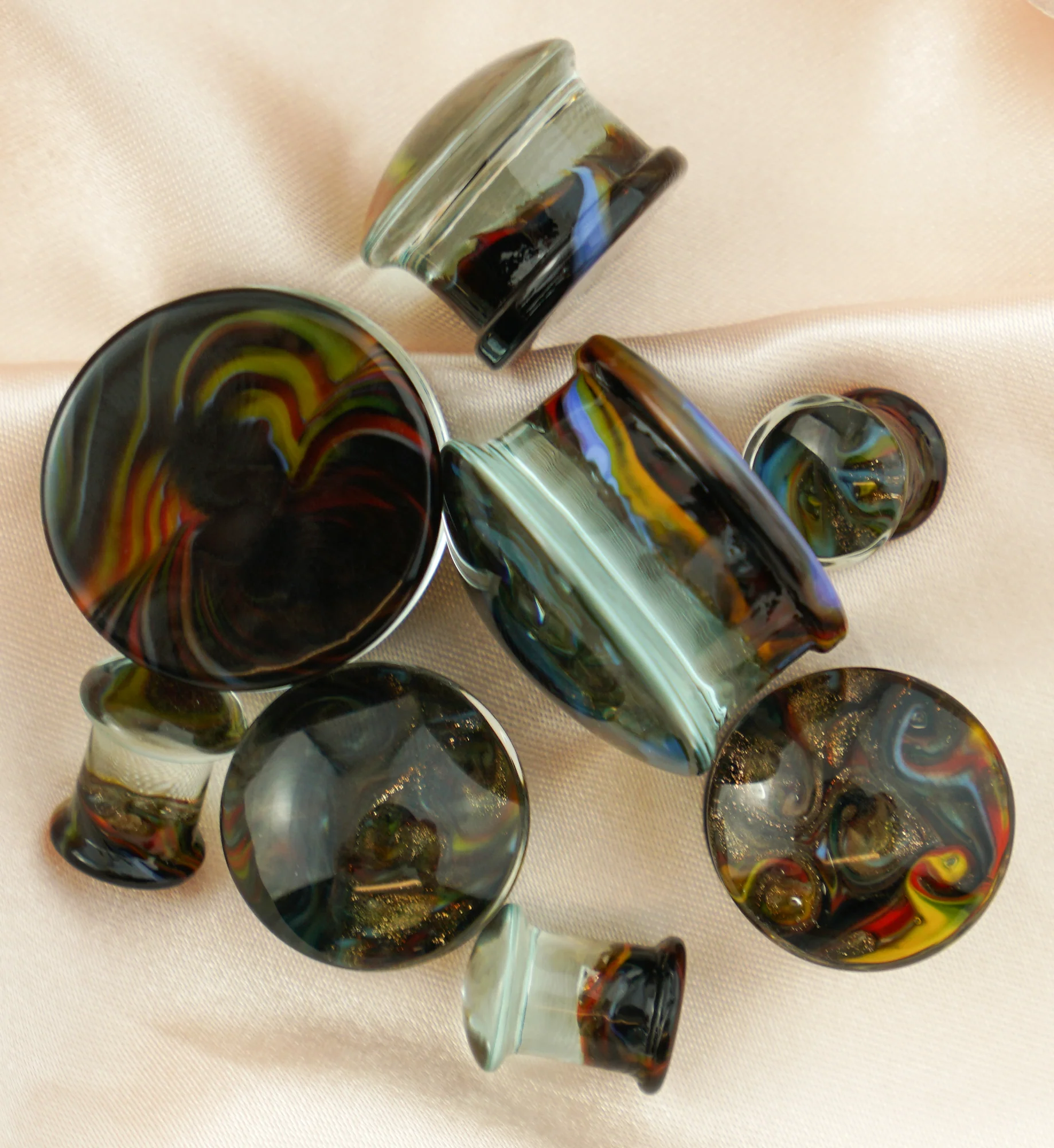 Rainbow Swirl Glass Double Flare Plugs - Image 2
