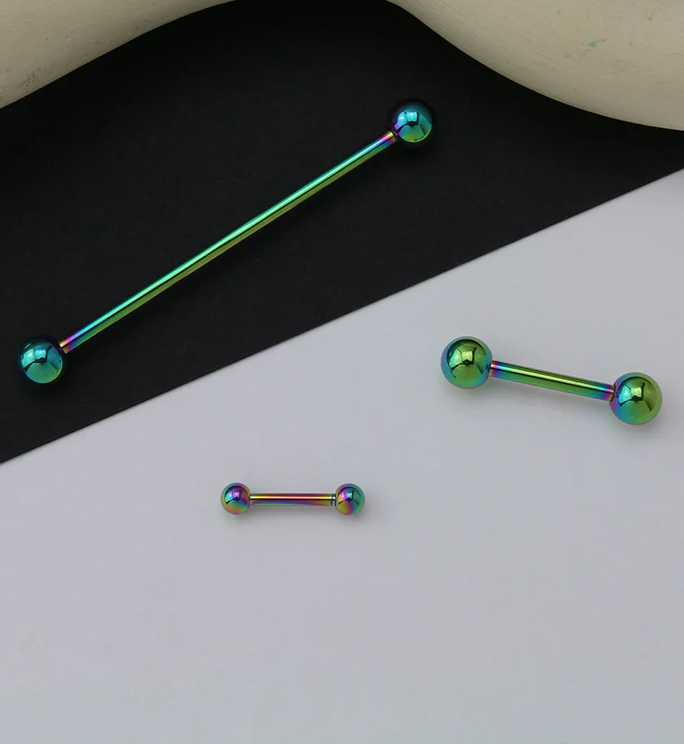 Rainbow PVD Double Ball Titanium Barbell - Image 2
