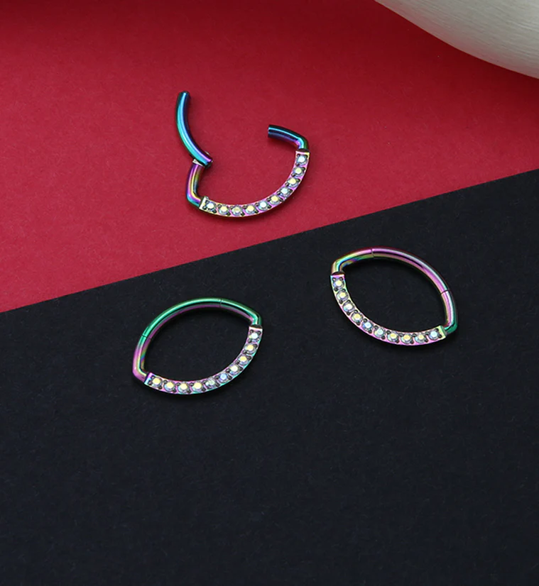 Rainbow PVD Oculus CZ Titanium Hinged Segment Ring - Image 2