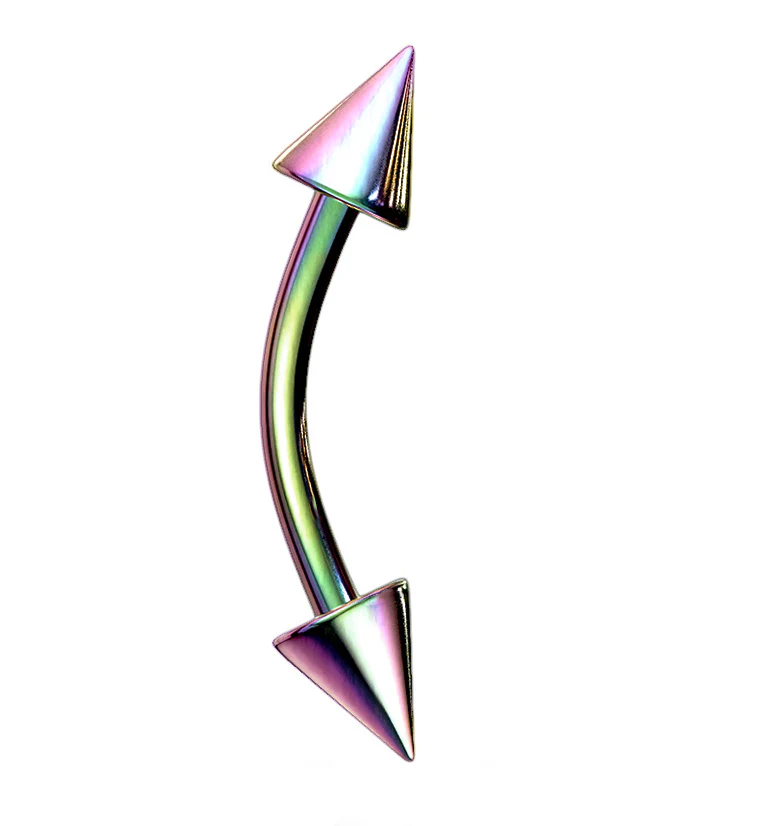 Rainbow PVD Spiked Curved Barbell