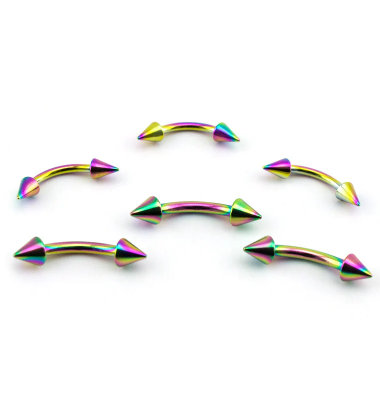 Rainbow PVD Spiked Curved Barbell - Image 4