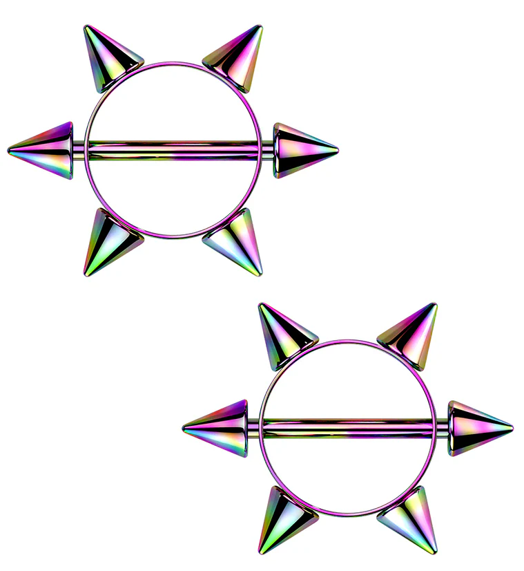 Rainbow PVD Spiked Nipple Rings