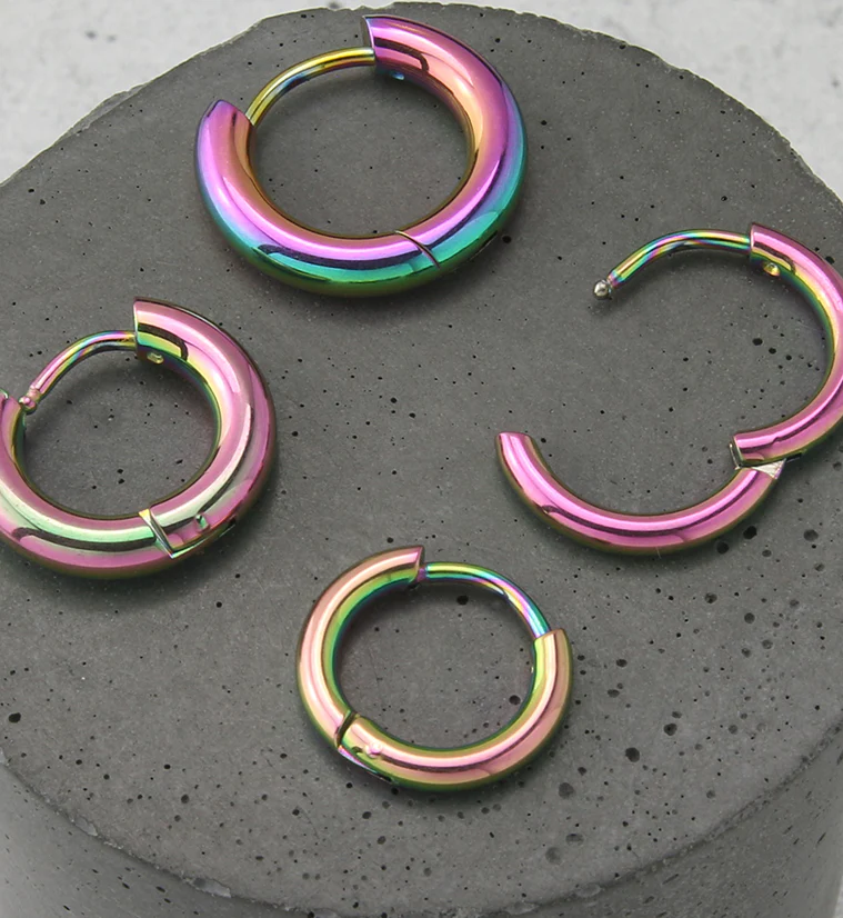 Rainbow PVD Vast Stainless Steel Hinged Hoop Earrings - Image 3