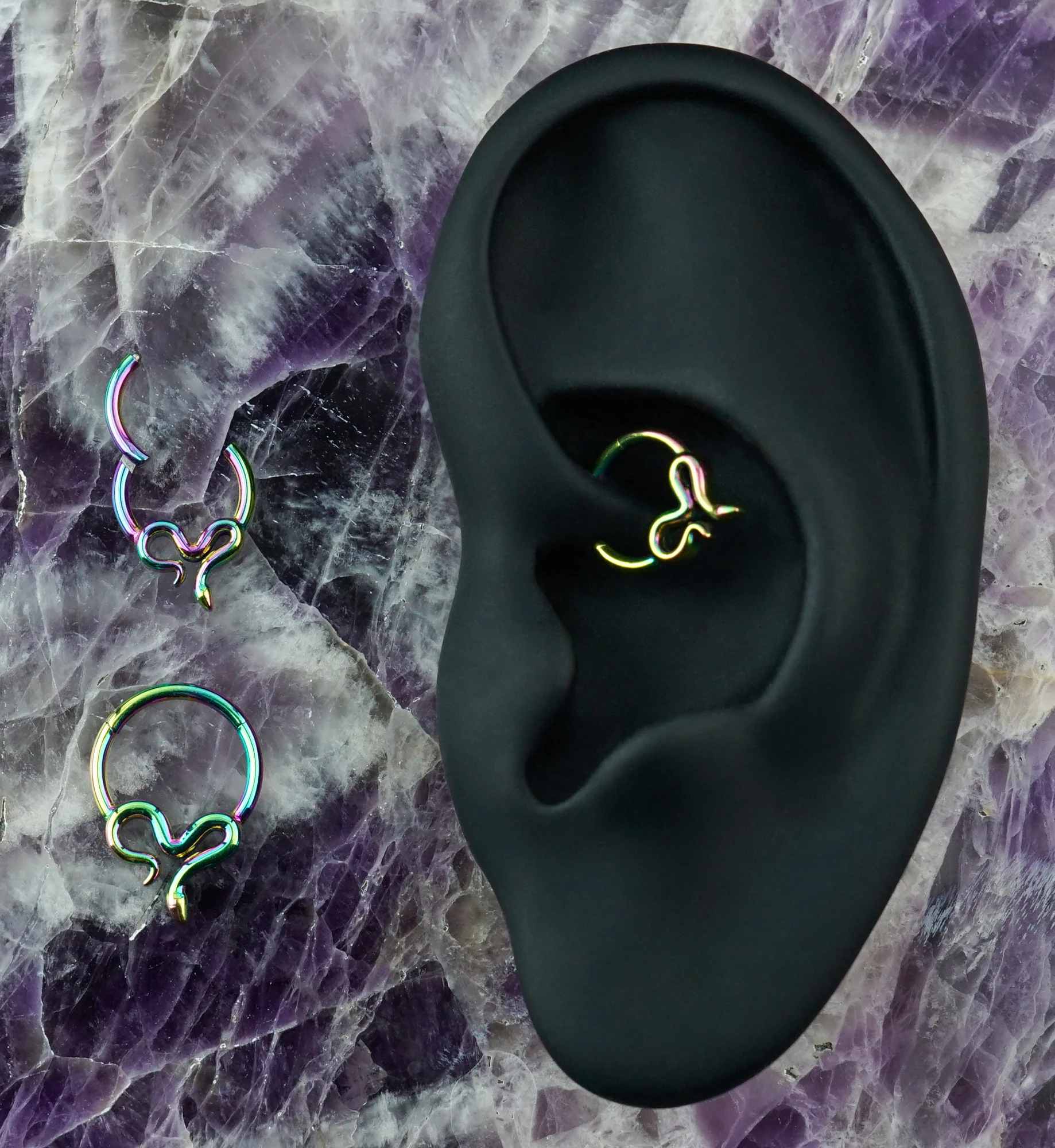 Rainbow PVD Winding Snake Titanium Hinged Segment Ring - Image 2