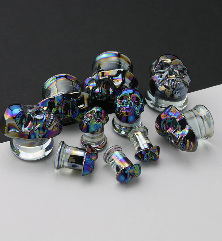 Rainbow Skull Double Flare Glass Plugs - Image 3