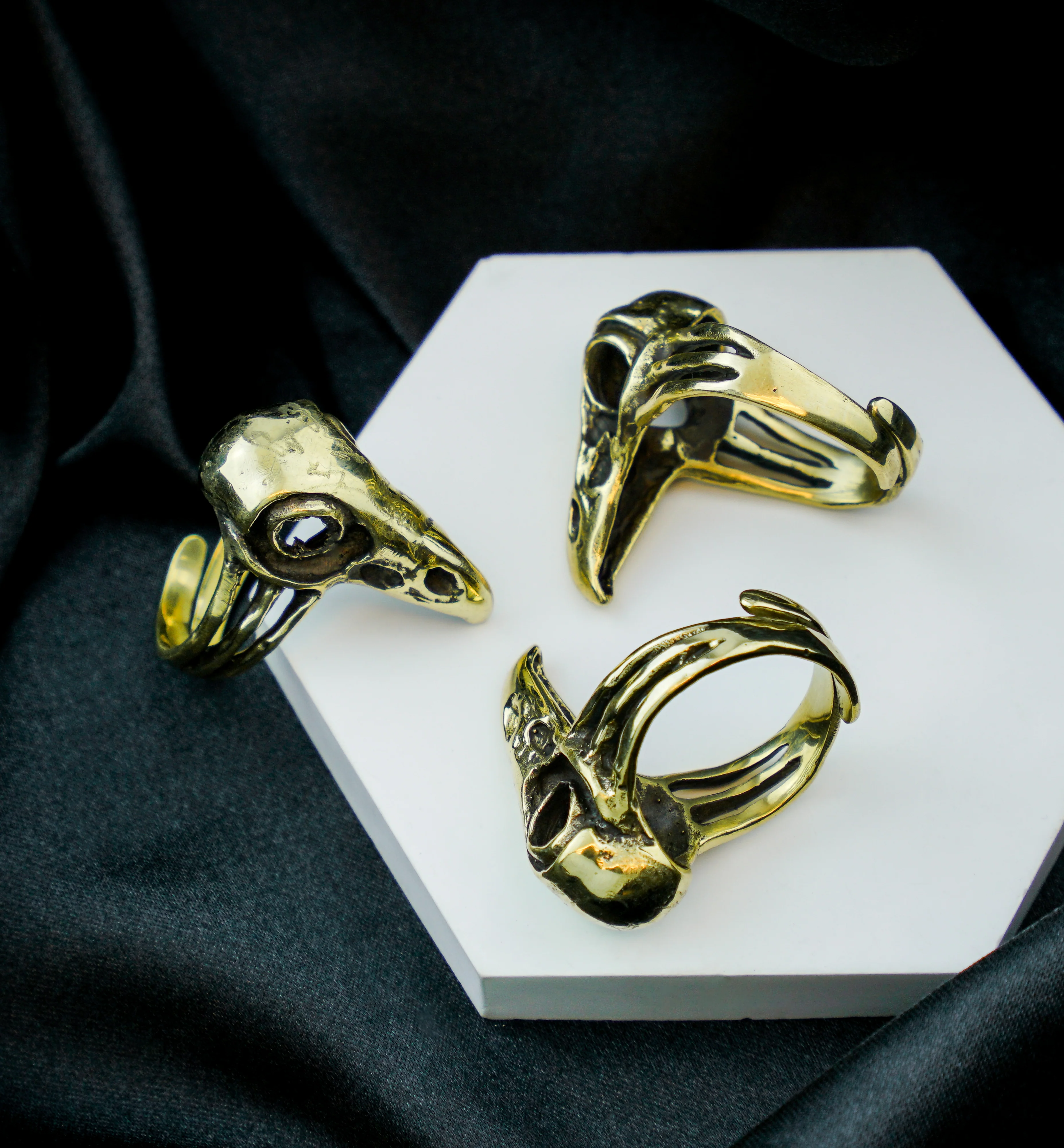 Raven Skull Brass Ring - Image 2
