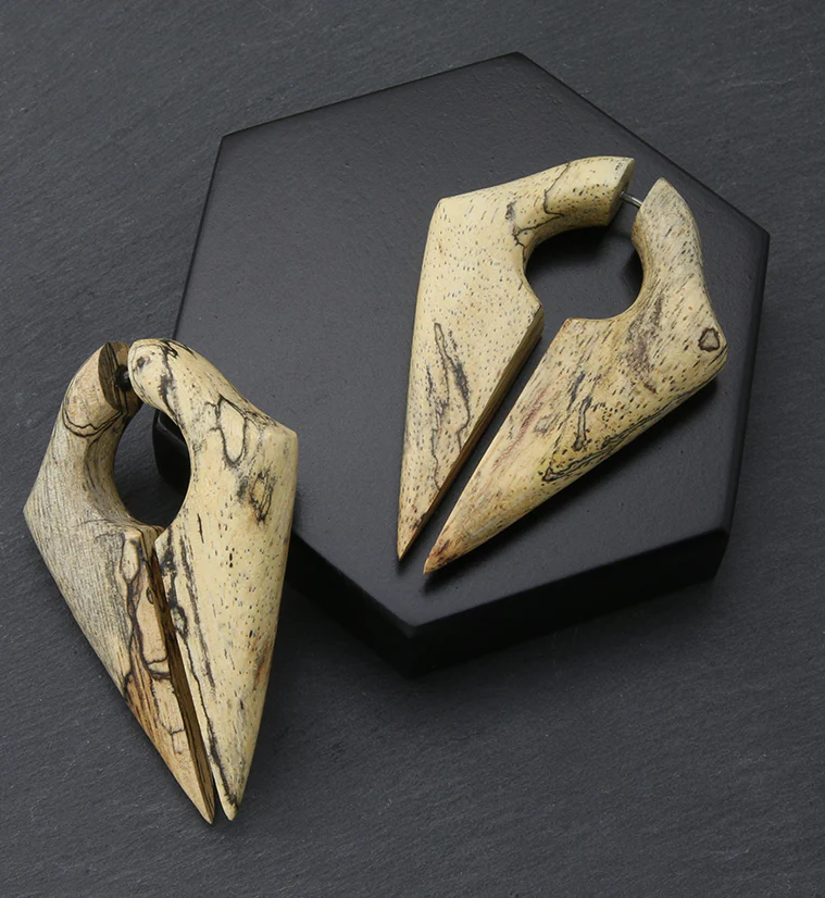 Ravine Tamarind Wood Fake Gauge Keyhole Earrings - Image 2