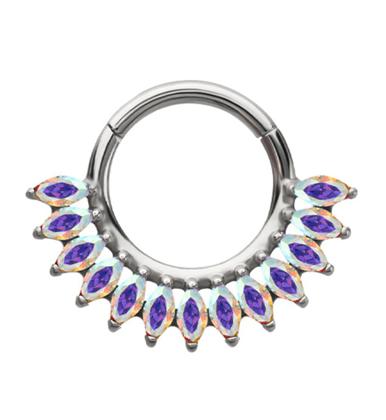 Cutlass Rainbow Aurora CZ Titanium Hinged Segment Ring