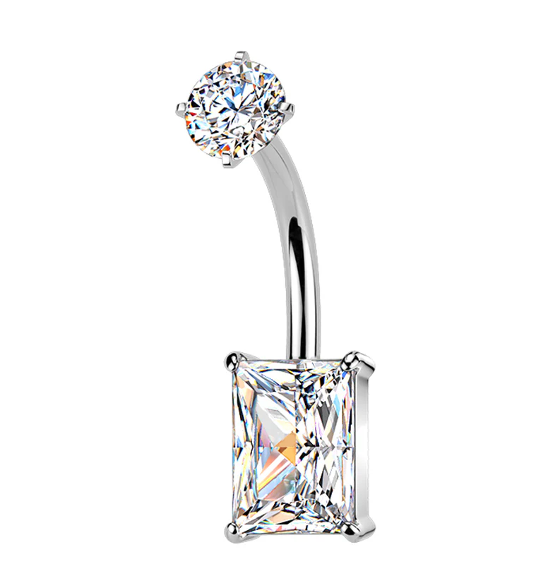 Rectangle CZ Stainless Steel Internally Threaded Belly Button Ring