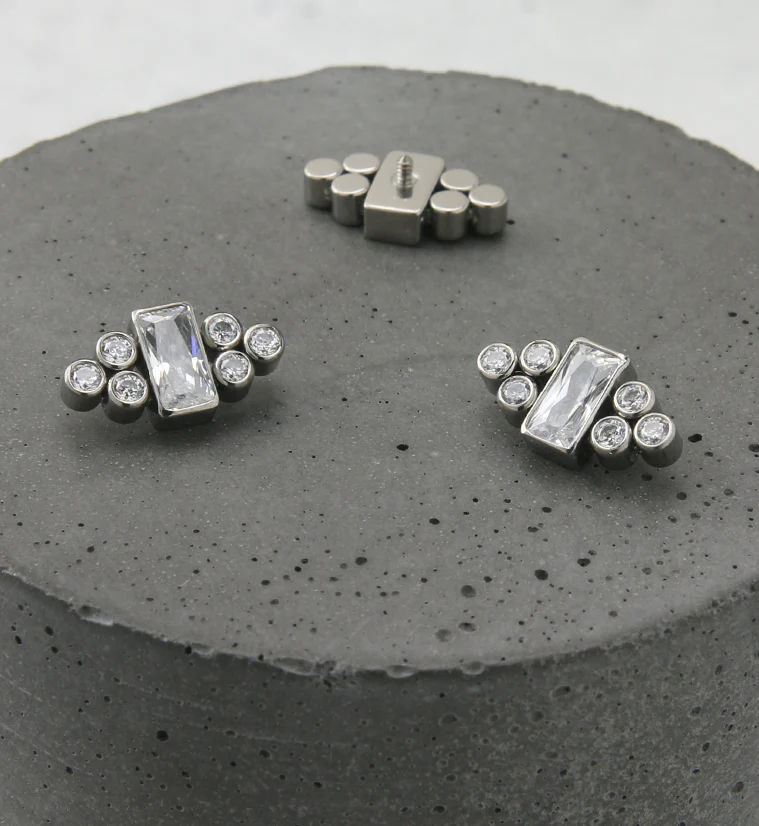 Rectangle Trinity CZ Internally Threaded Titanium Top - Image 2