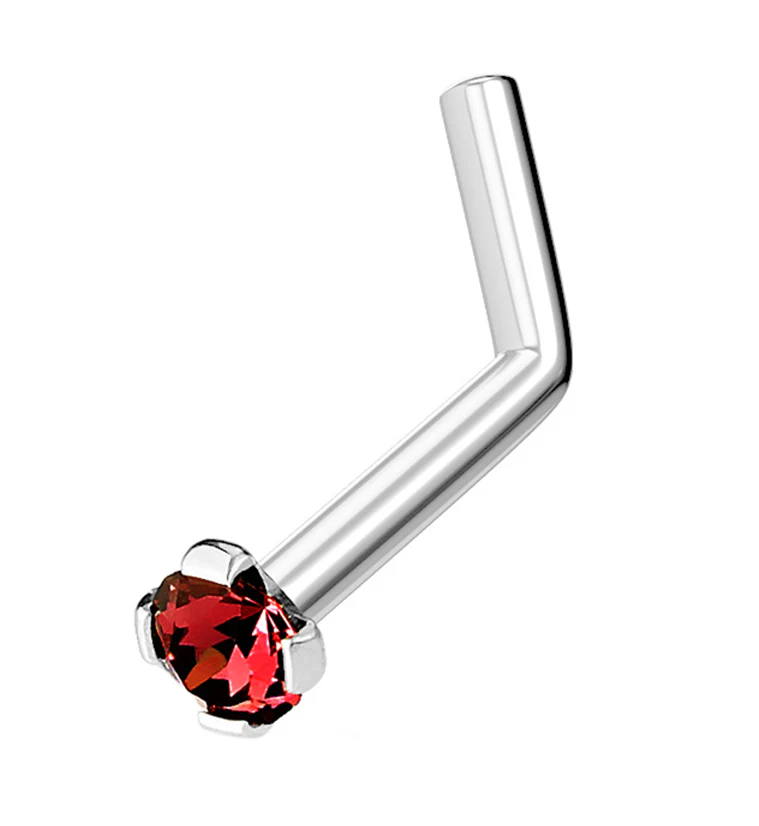 Red CZ Gem Top L Bend Nose Ring