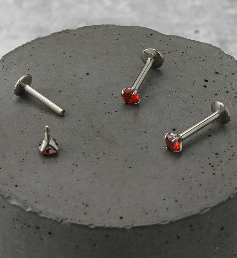 Red CZ Prong Labret Stud (Convex Disk) - Image 2