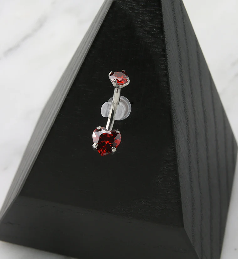 Red Heart CZ Internally Threaded Titanium Belly Button Ring - Image 2