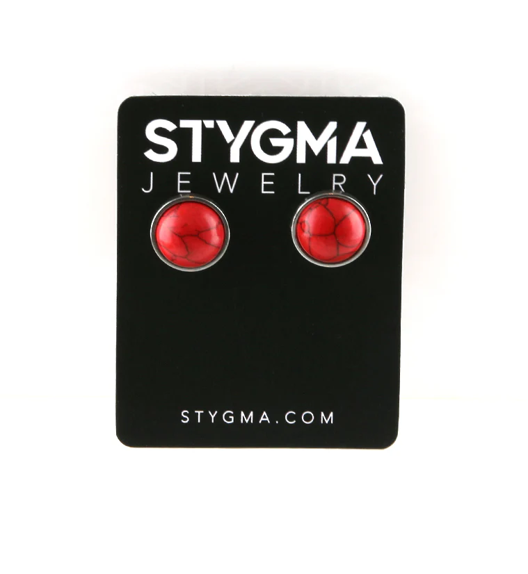 Red Howlite Stone Stud Earrings
