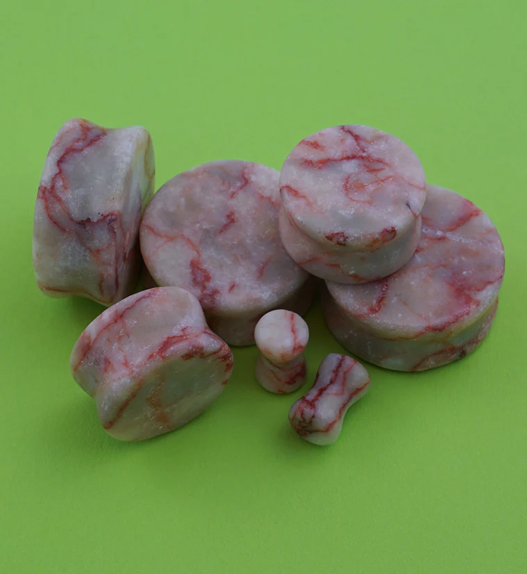 Red Net Jasper Stone Double Flare Plugs - Image 3