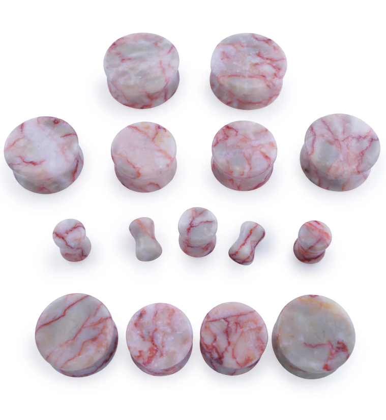 Red Net Jasper Stone Double Flare Plugs - Image 4
