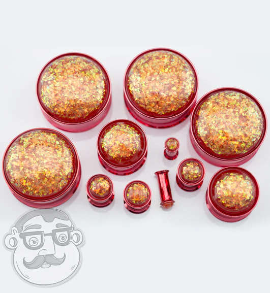 Red Opalite Flash PVD Stainless Steel Plugs - Image 4