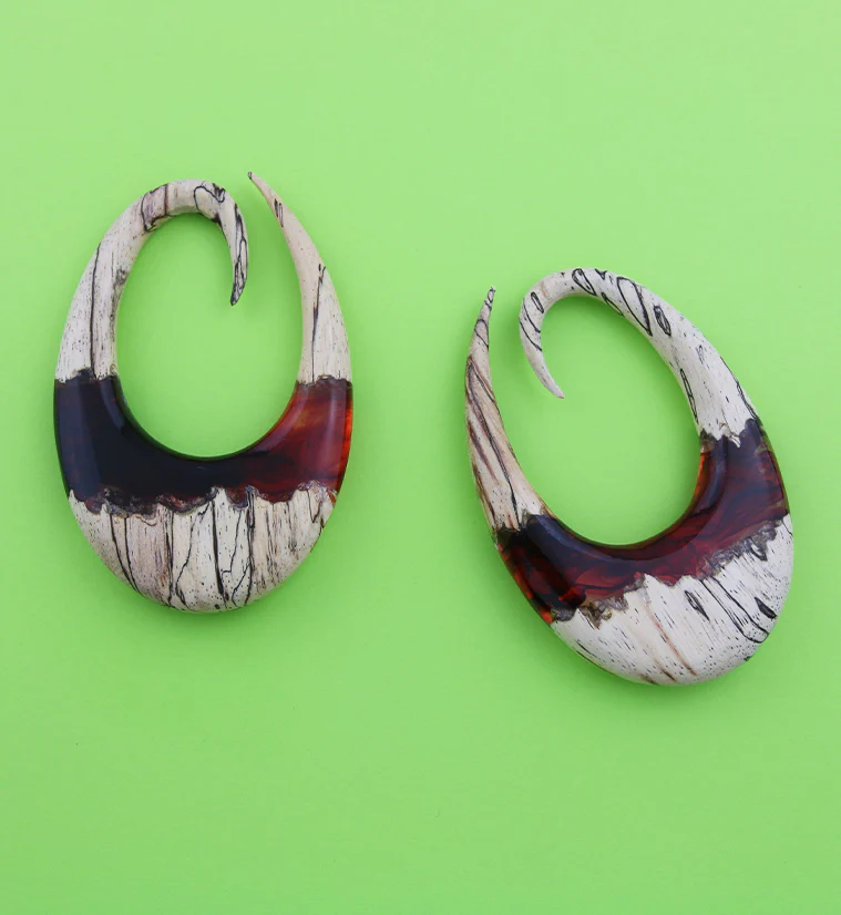 Red Resin Ellipse Tamarind Wood Ear Weights - Image 2