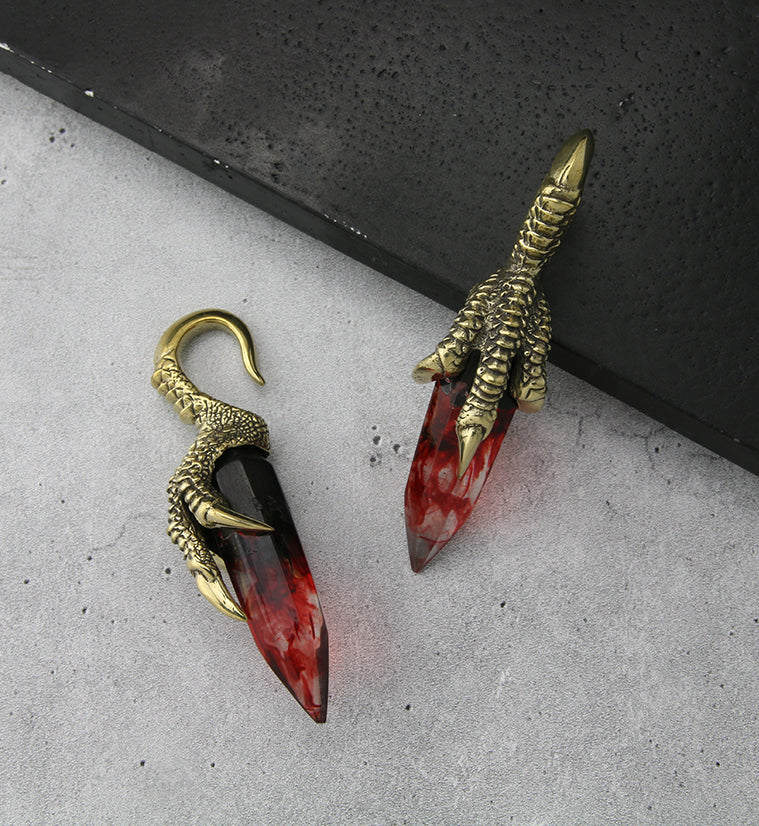 Red Resin Raven Claw Brass Ear Weights - Image 2
