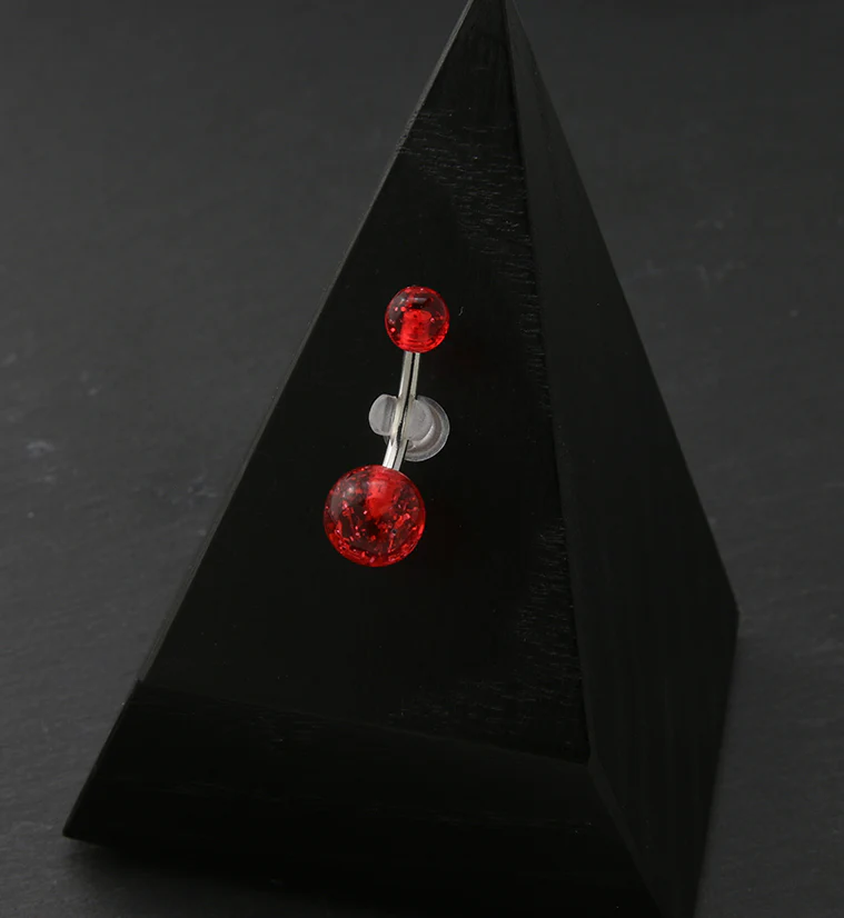 Red UV Glitter Ball Belly Button Ring - Image 2